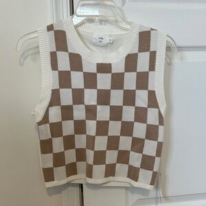 NWT Brown and White Checkered Knit Tank Top